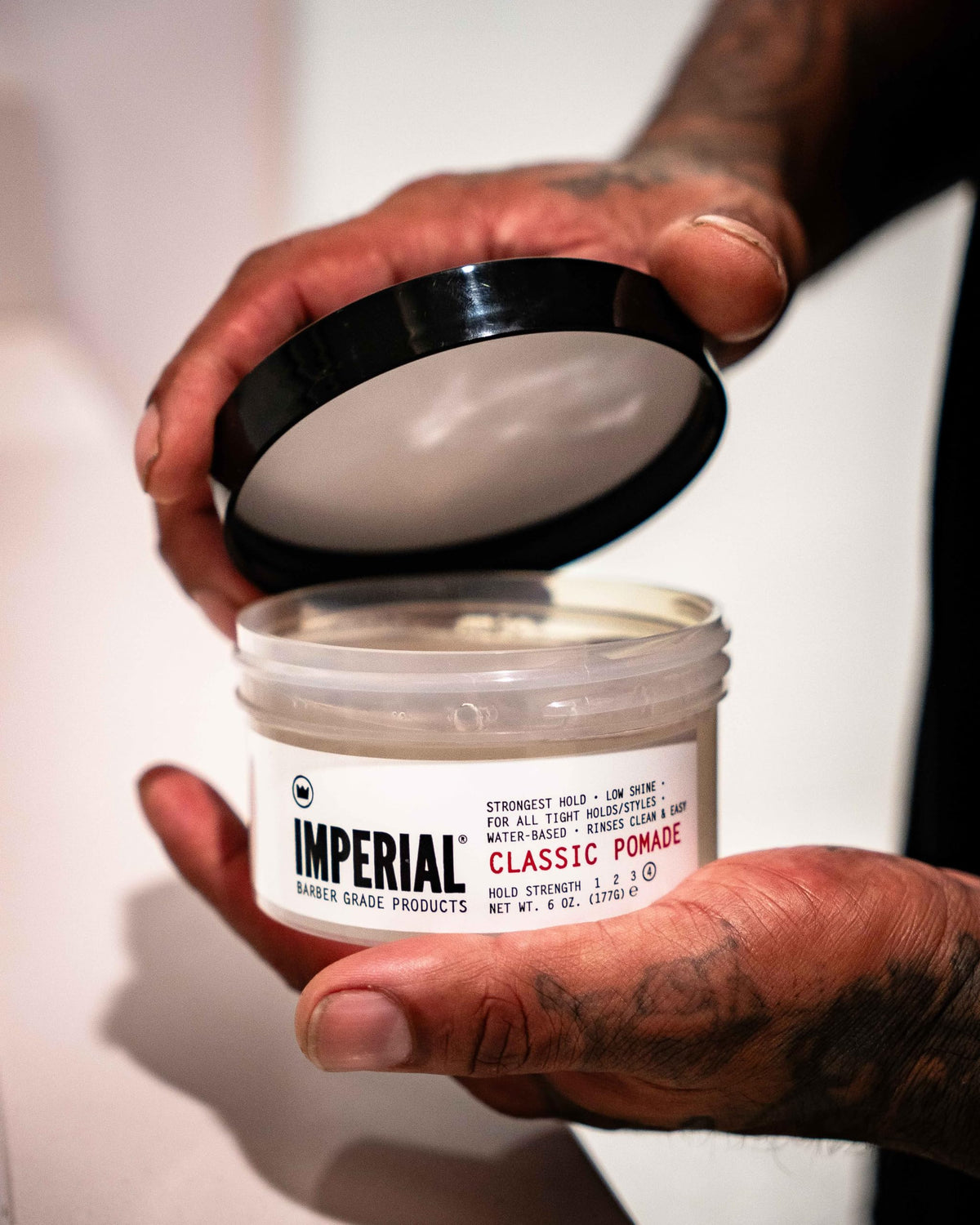 Imperial Barber Grade Products applied to styled hair side profile showing low-shine finish