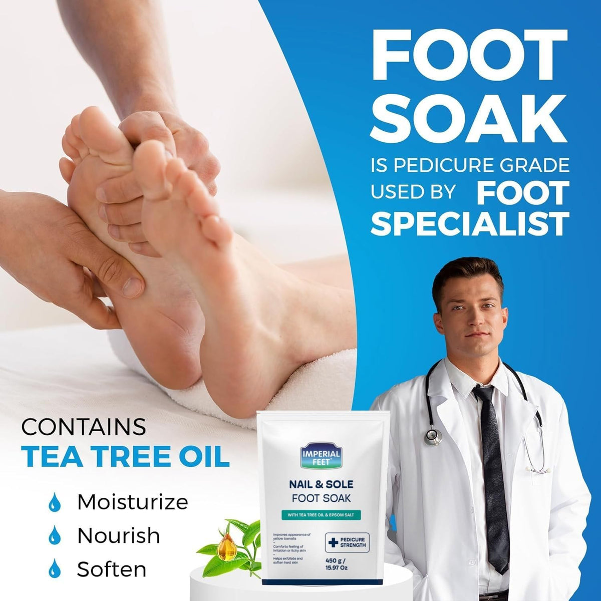 Imperial Feet label detail highlighting tea tree oil ingredient