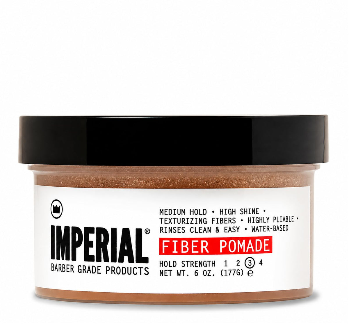 Imperial Barber Grade Products front jar showing label and size, clear brand visibility and benefit
