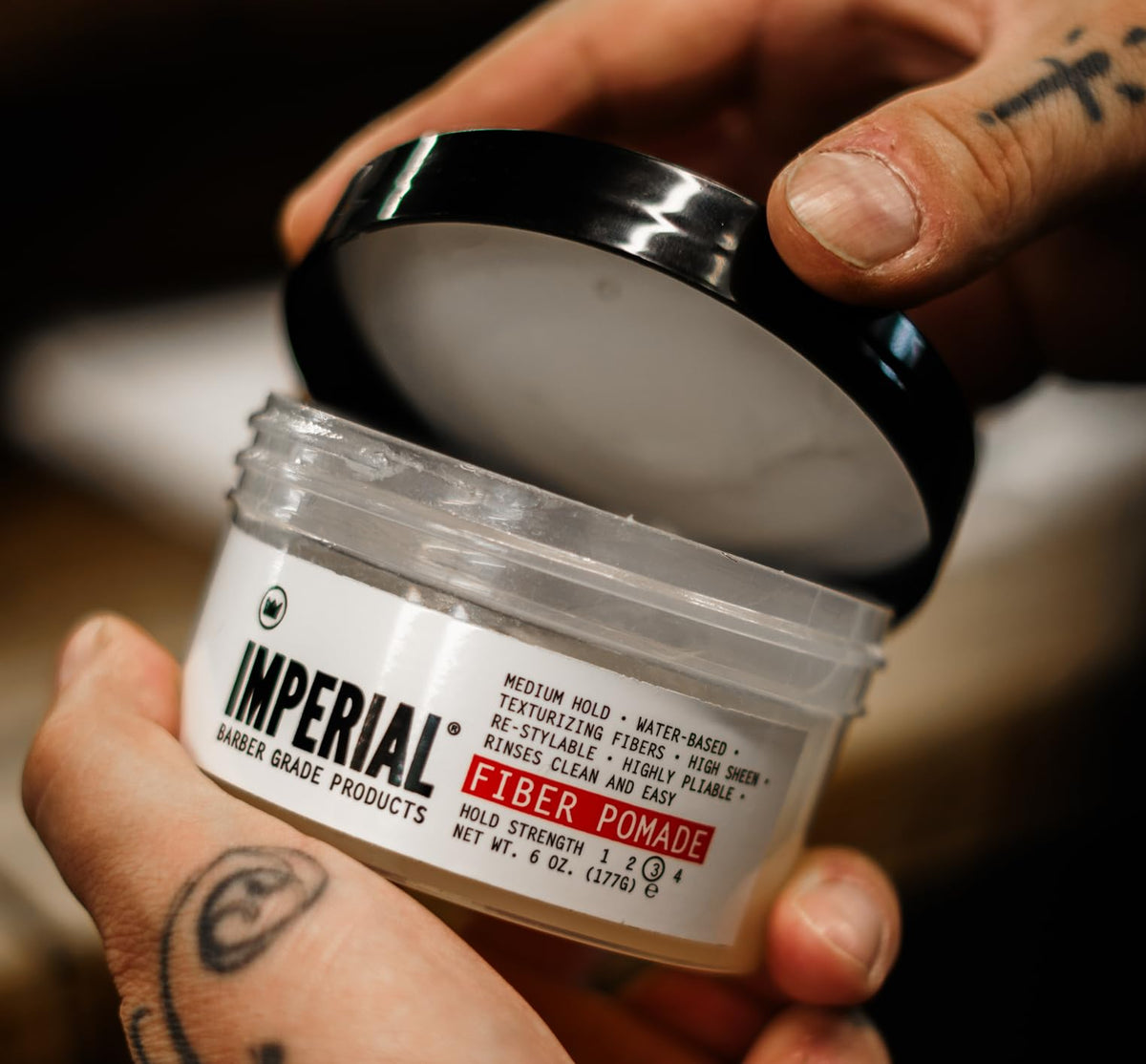 Imperial Barber Grade Products close-up of fibrous paste, highlighting pliable texture for separation