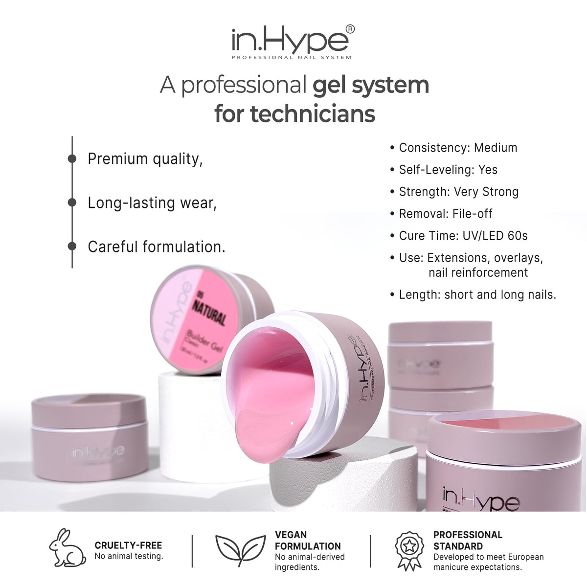 IN.HYPE close-up gel texture on spatula showing medium viscosity and smooth leveling benefit
