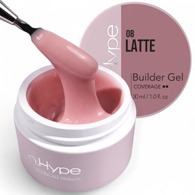 IN.HYPE front label of Latte #10 builder gel showing product identity and shade