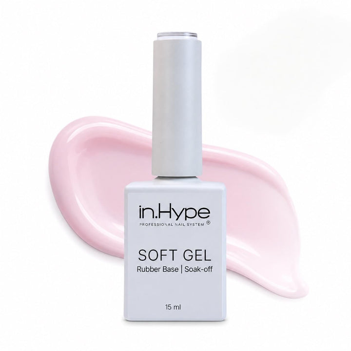IN.HYPE front packaging of elastic rubber base showing product branding and pink hue for durable foundation
