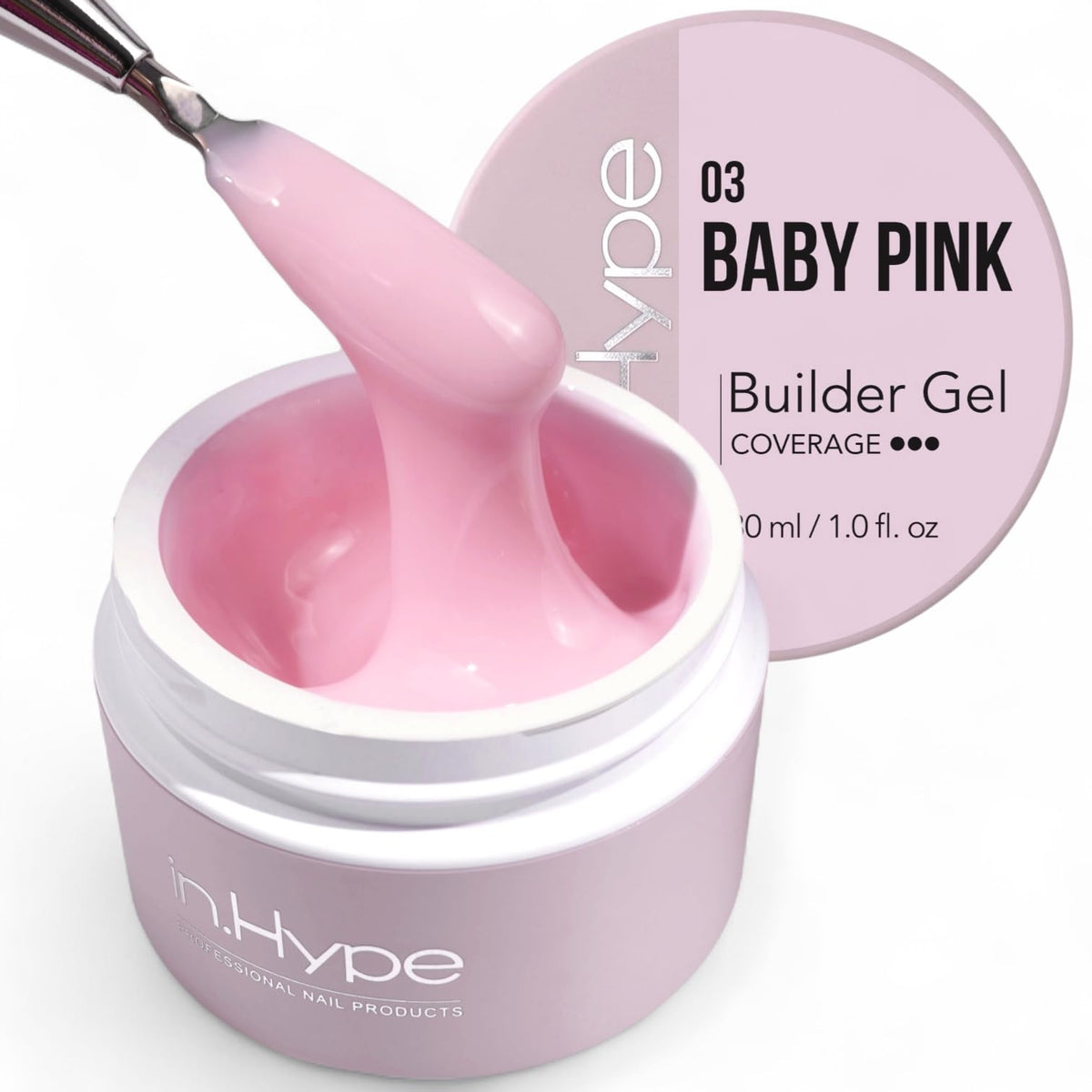 IN.HYPE front packaging showing baby pink gel and label for professional use