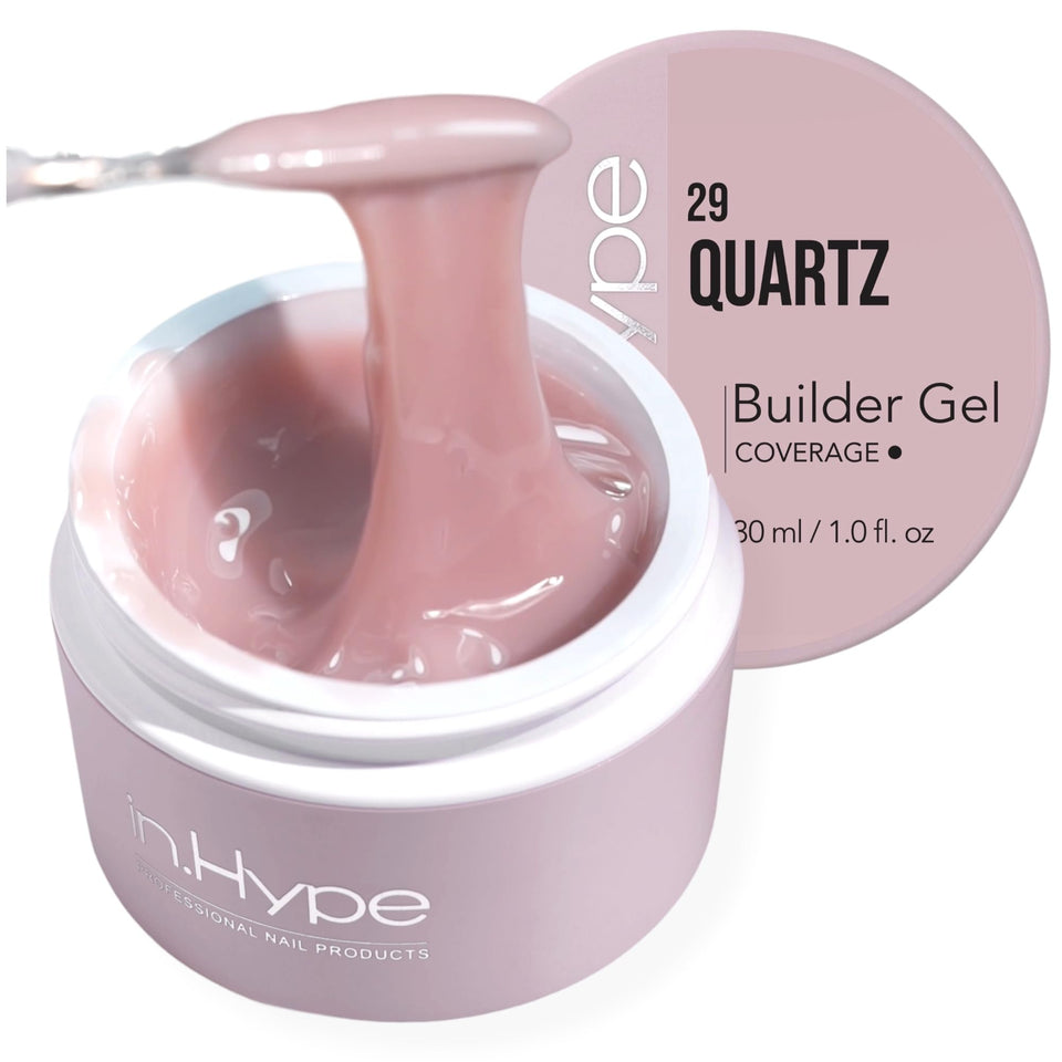 IN.HYPE front packaging showing quartz #29 builder gel and professional labeling for durable results