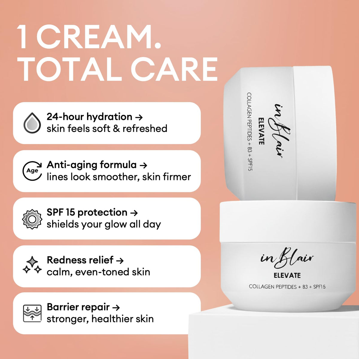 Inblair moisturizer on nightstand lifestyle shot, suggests bedtime nourishment