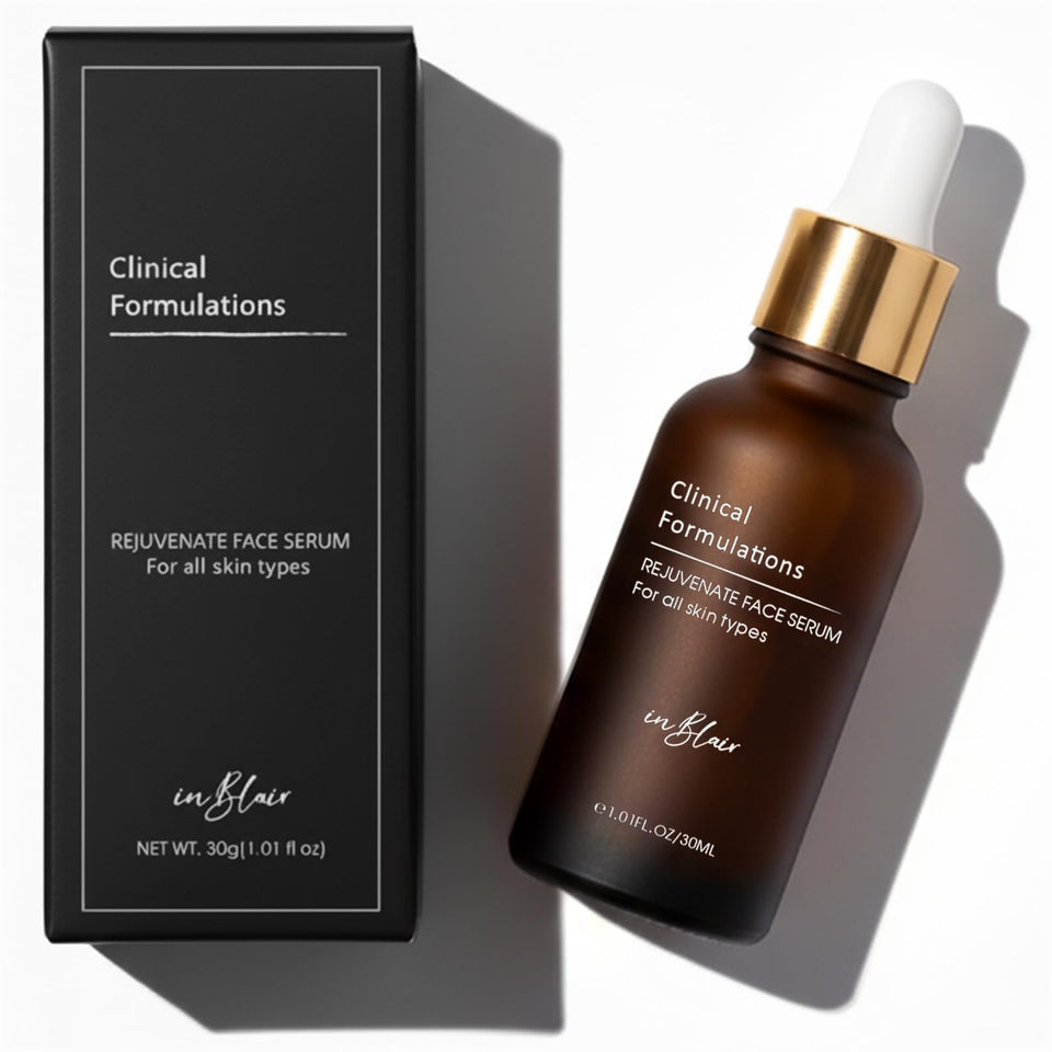 Inblair serum front packaging showing bottle and label for clear product ID and benefit