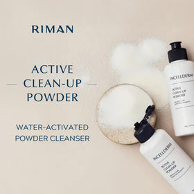 INCELLDERM powder in palm ready to mix with water for gentle exfoliation