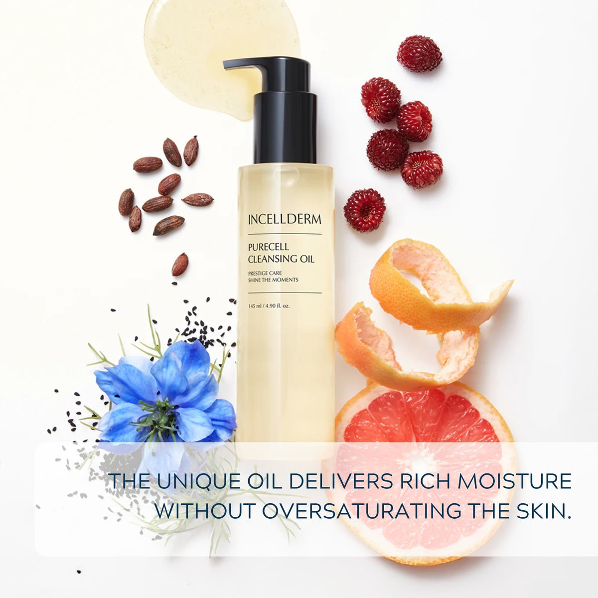 INCELLDERM rinsed skin close-up showing hydrated, non-greasy finish