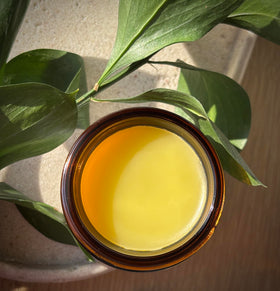 Indian Meadow Herbals salve texture close-up illustrating rich, spreadable balm