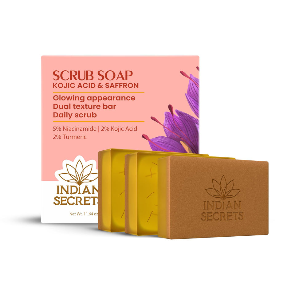 INDIAN SECRETS front packaging showing bar and brand, highlights brightening benefits