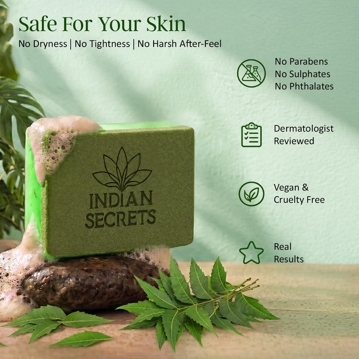 INDIAN SECRETS bar creating creamy lather in hand for effective cleansing