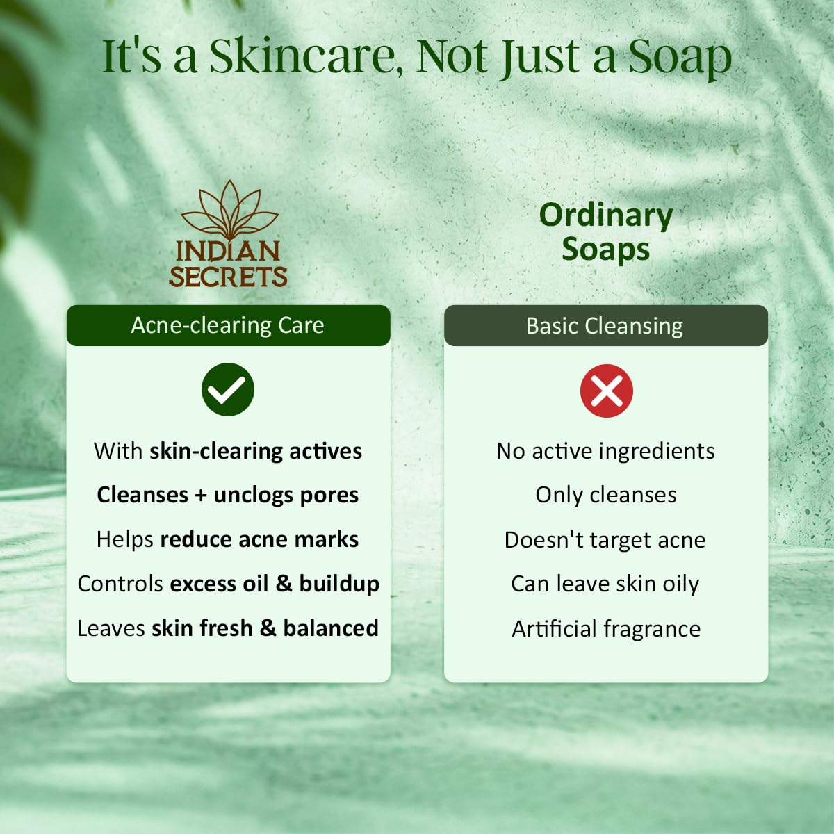 INDIAN SECRETS soap in hand to show 110g size and travel-friendly scale