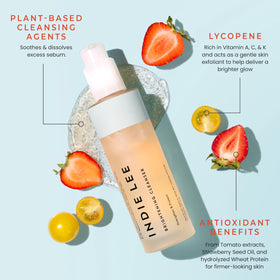 Indie Lee pump dispensing cleanser showing suggested single-use amount