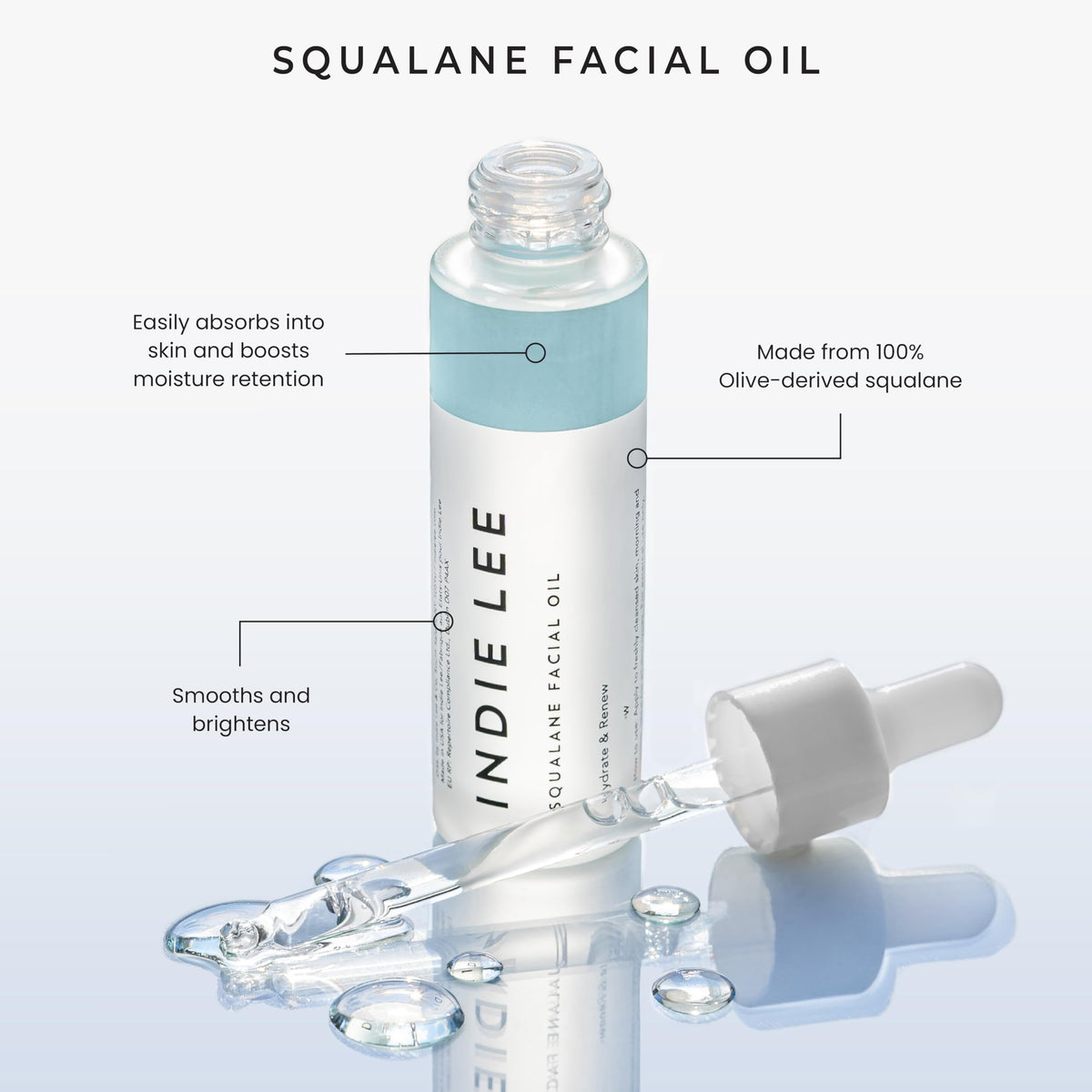 Indie Lee texture close-up of clear oil demonstrating fast absorption