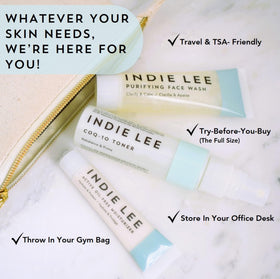 Indie Lee CoQ-10 toner bottle close-up showing label and pump for antioxidant hydration