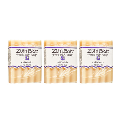Indigo Wild Zum almond front packaging showing three bars and branding, clear product benefit