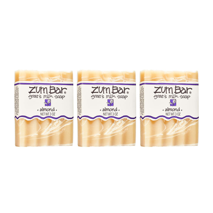 Indigo Wild Zum almond front packaging showing three bars and branding, clear product benefit