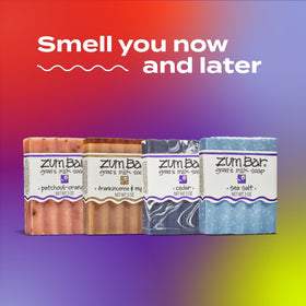 Indigo Wild Zum bar in hand showing 3 oz size and travel-friendly scale