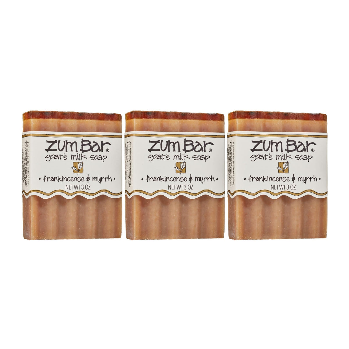 Indigo Wild front packaging showing three frankincense myrrh bars and clear labeling