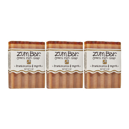 Indigo Wild front packaging showing three frankincense myrrh bars and clear labeling