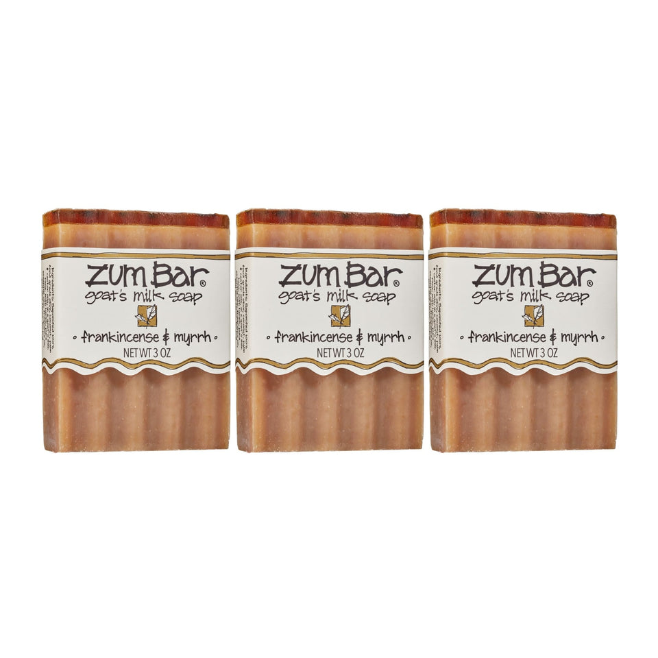 Indigo Wild front packaging showing three frankincense myrrh bars and clear labeling
