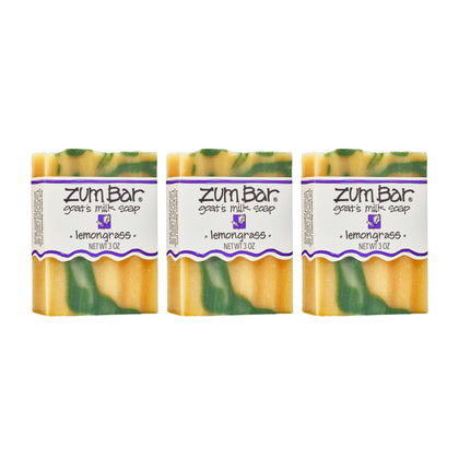Indigo Wild Zum front packaging showing three bars and bright lemongrass appeal