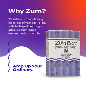 Indigo Wild Zum lavender bar displayed in bathroom setting, elevates daily hand and body care