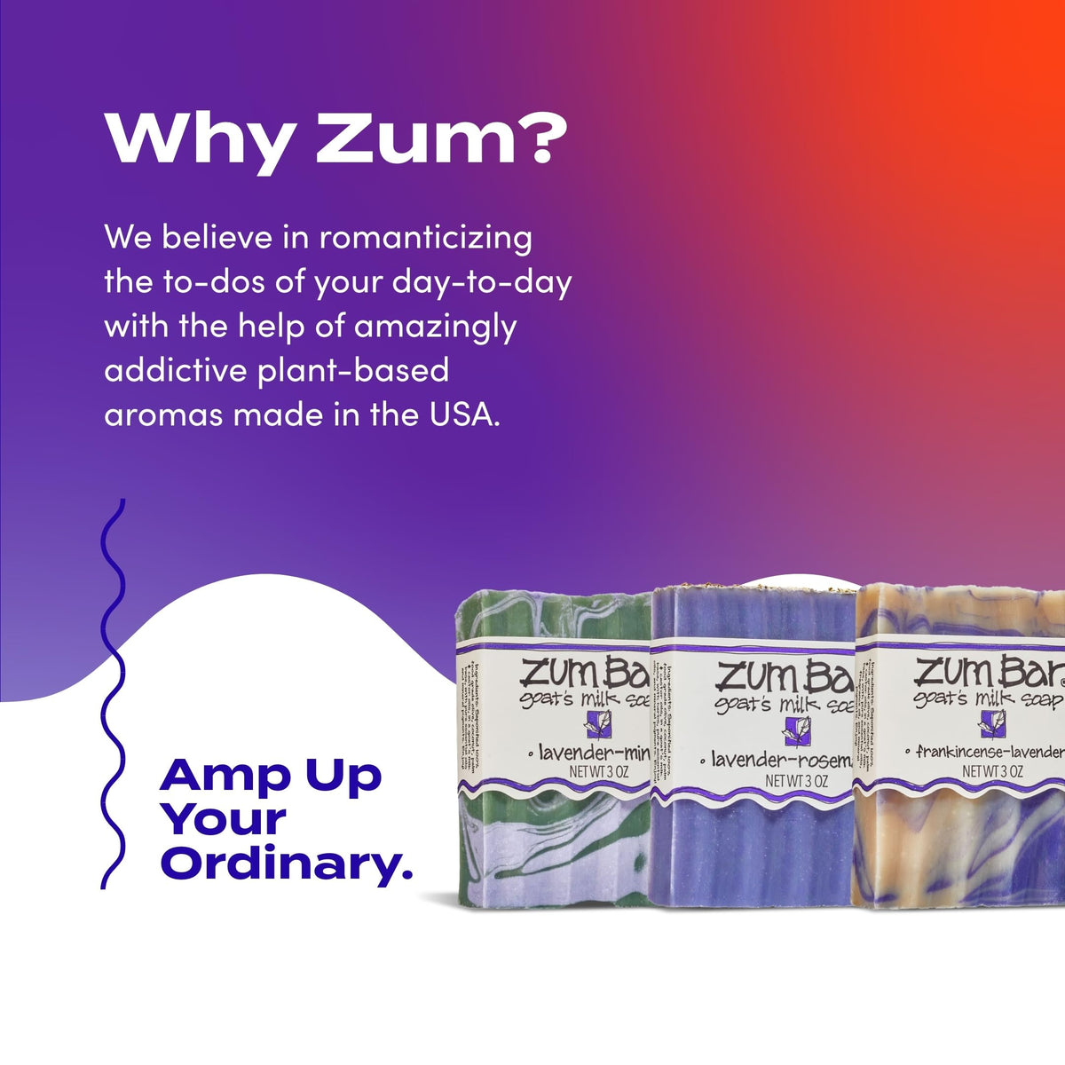 Indigo Wild Zum bar beside a hand demonstrating 3 oz size and portability