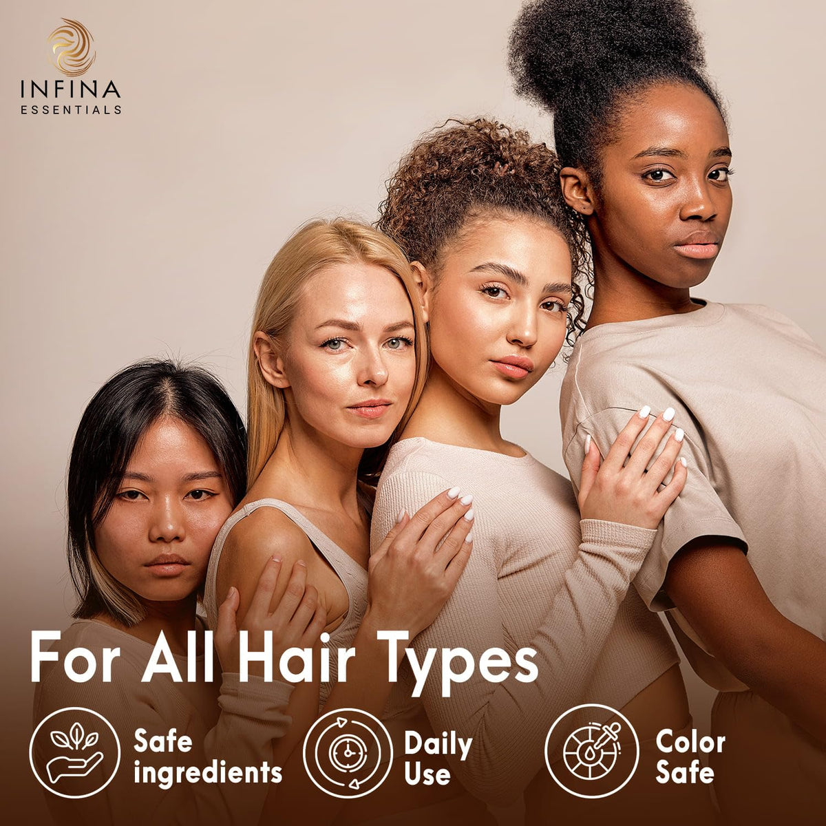INFINA ESSENTIALS model after wash showing smoother, shinier hair result