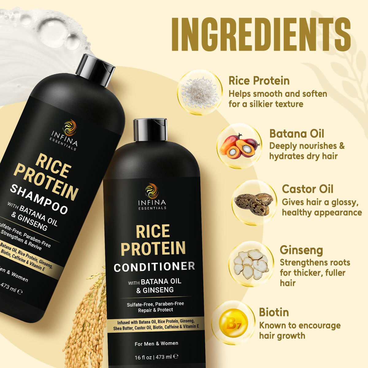 INFINA ESSENTIALS Batana oil ingredient shot highlighting nourishment for strands