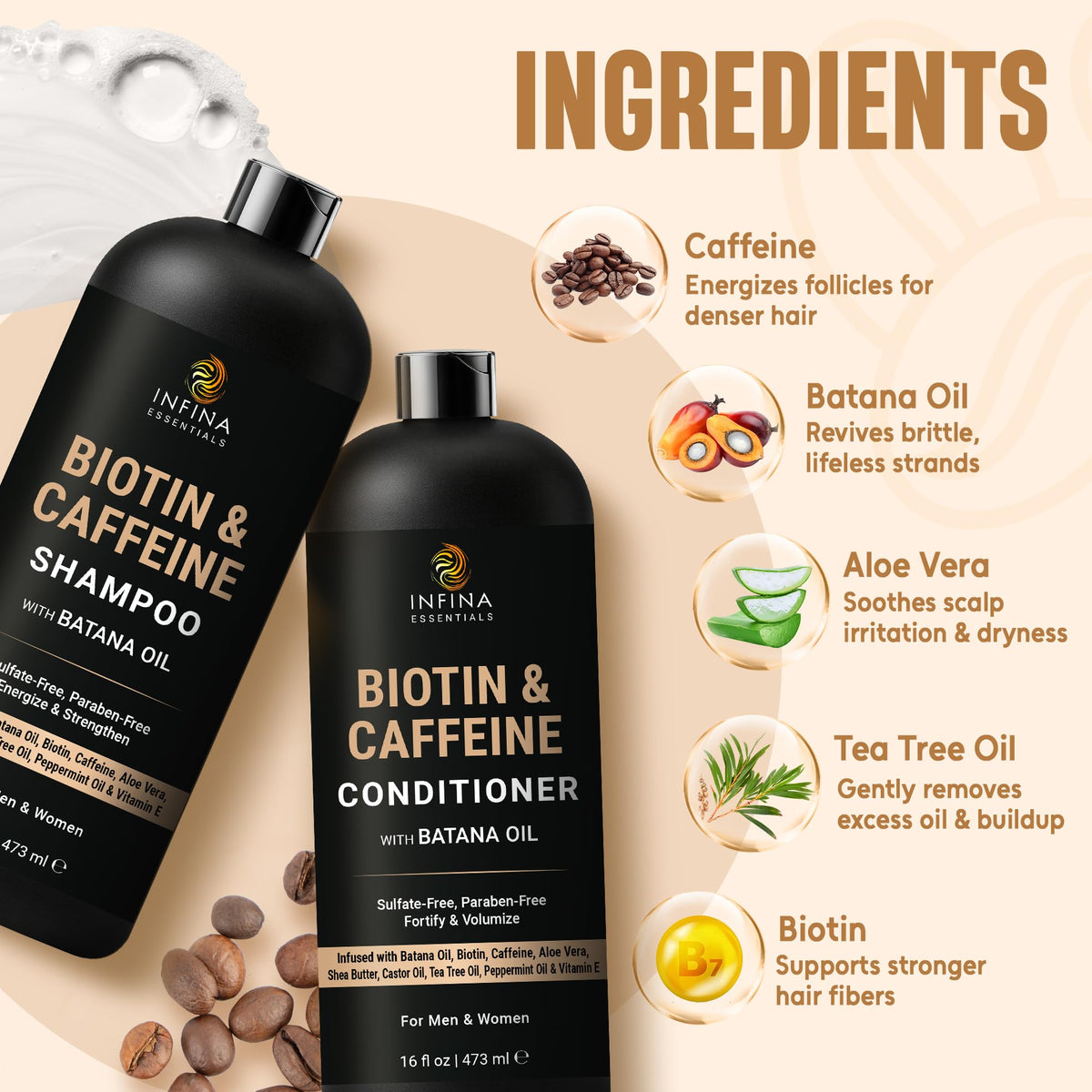 INFINA ESSENTIALS batana oil ingredient bowl illustrating repair benefits