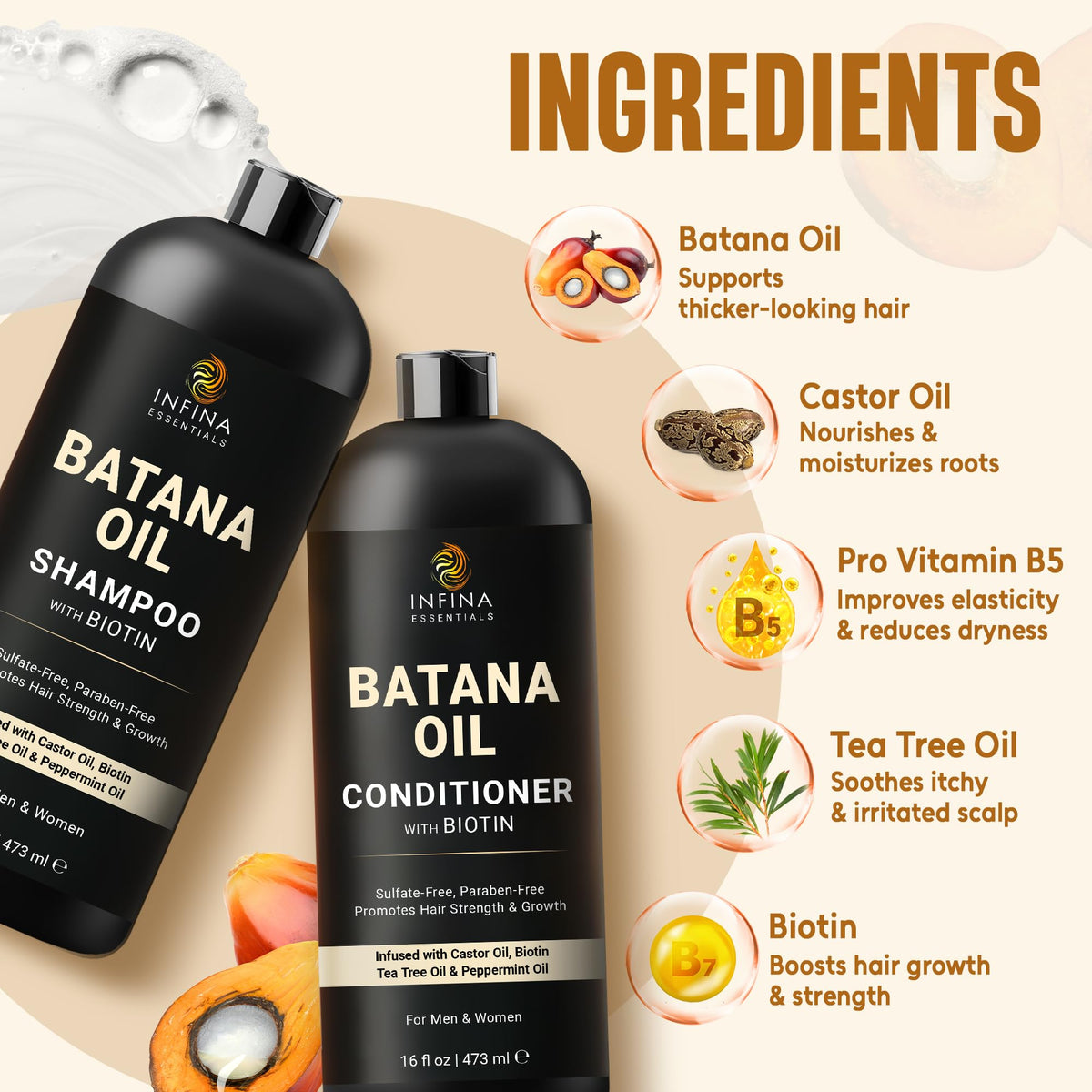 INFINA ESSENTIALS conditioner on pump showing creamy hydration and detangling