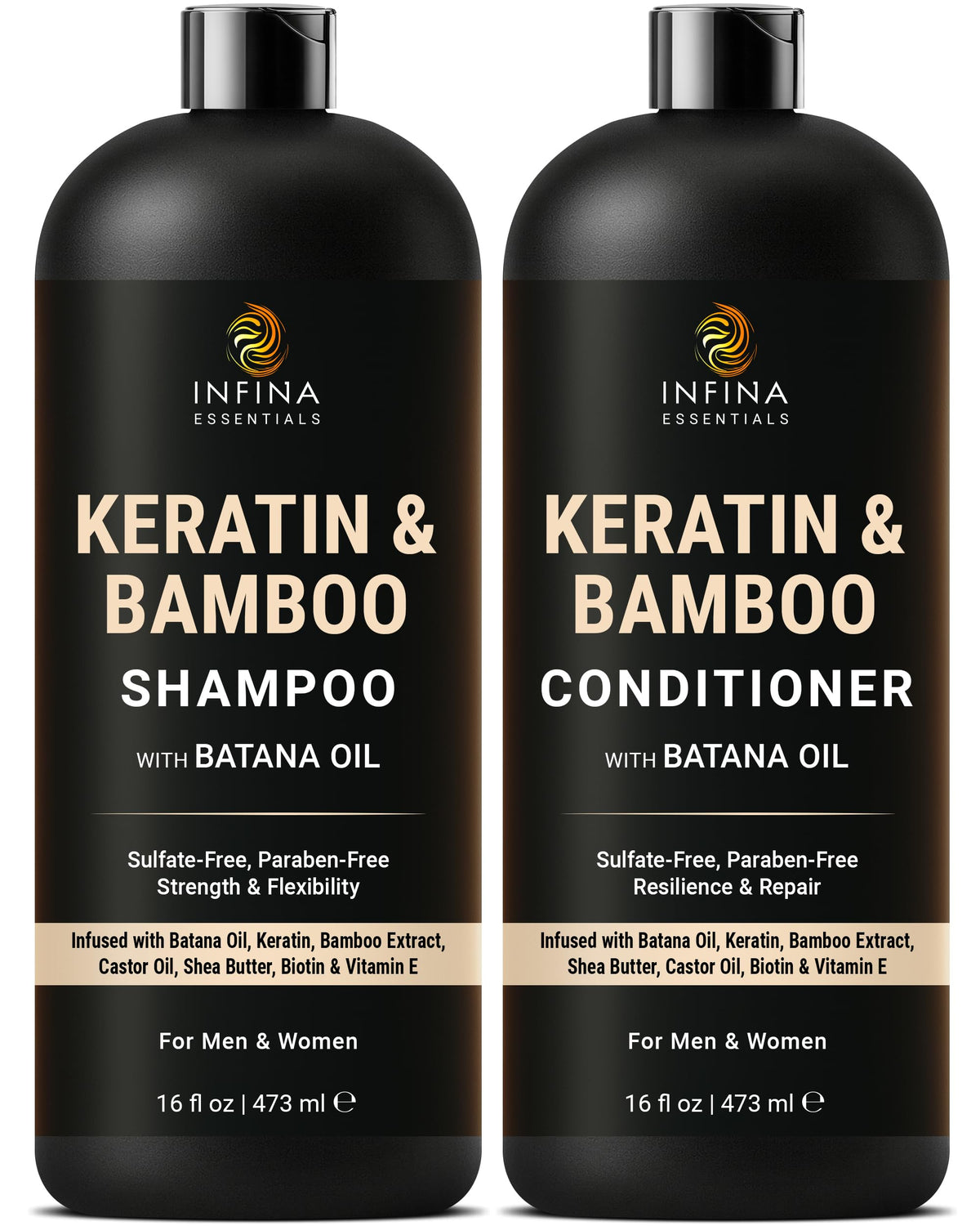 INFINA ESSENTIALS front packaging showing both shampoo and conditioner benefits