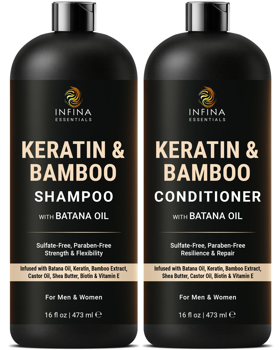 INFINA ESSENTIALS front packaging showing both shampoo and conditioner benefits