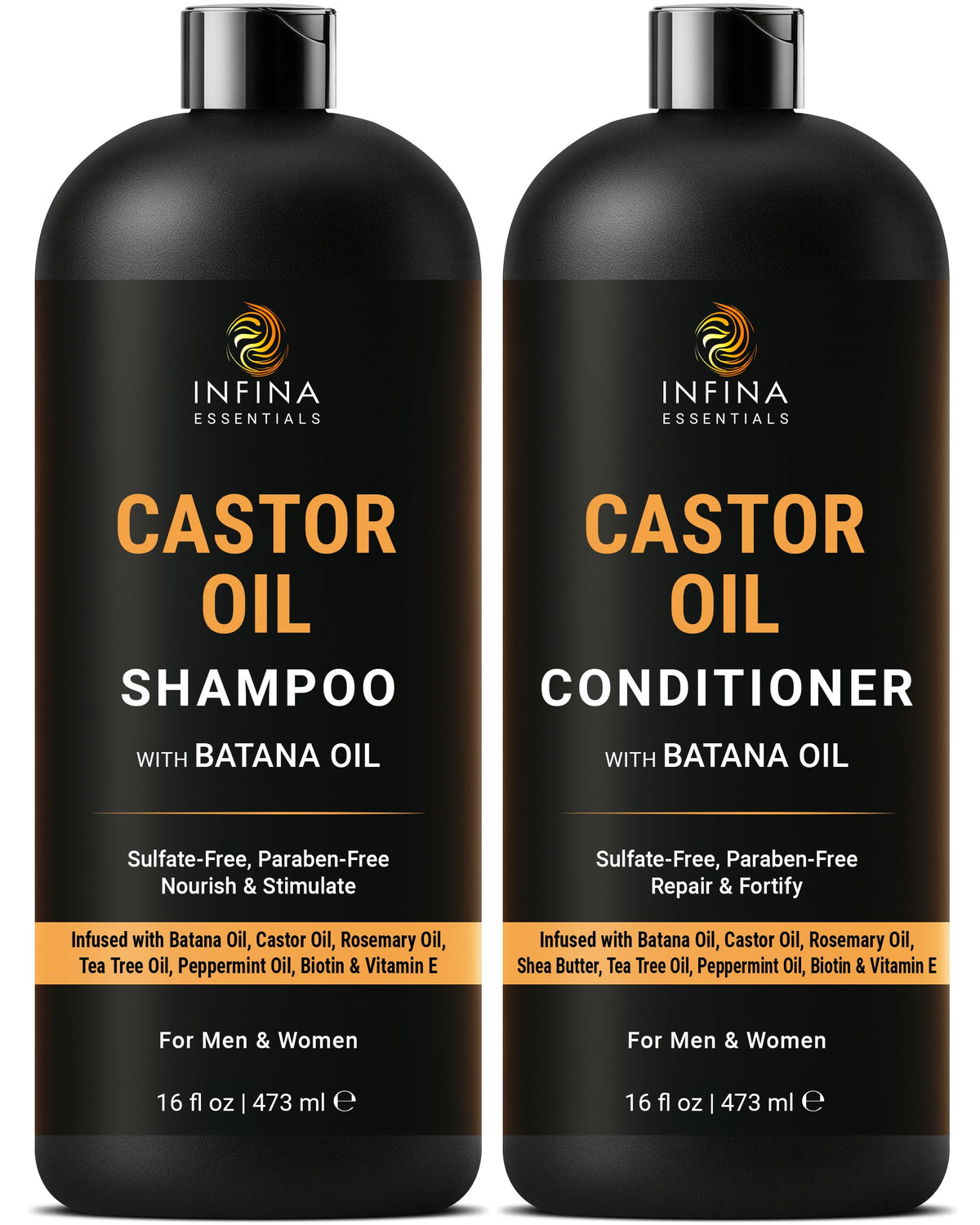 INFINA ESSENTIALS front packaging showing two 16 fl oz bottles and labels for strength
