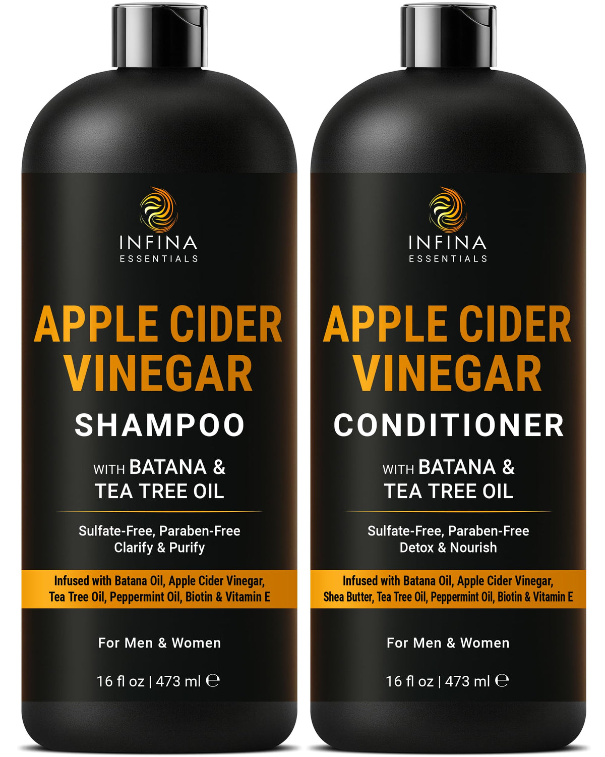 INFINA ESSENTIALS front packaging showing shampoo and conditioner pair benefit