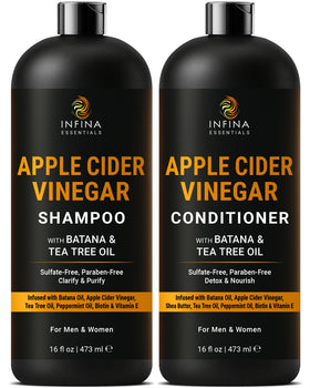INFINA ESSENTIALS front packaging showing shampoo and conditioner pair benefit