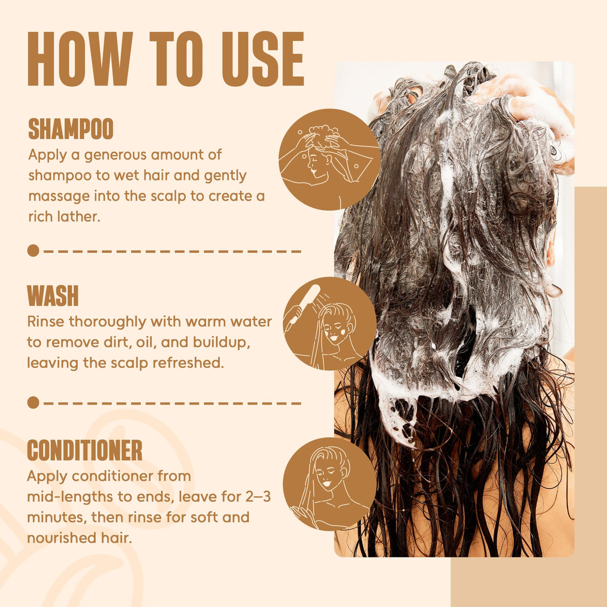 INFINA ESSENTIALS shampoo lather on hair demonstrating effective cleansing
