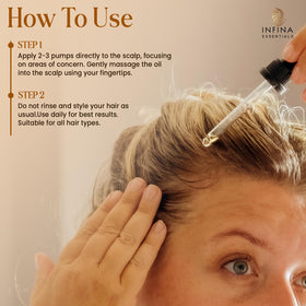 INFINA ESSENTIALS label close-up showing key actives like copper peptides and tea tree