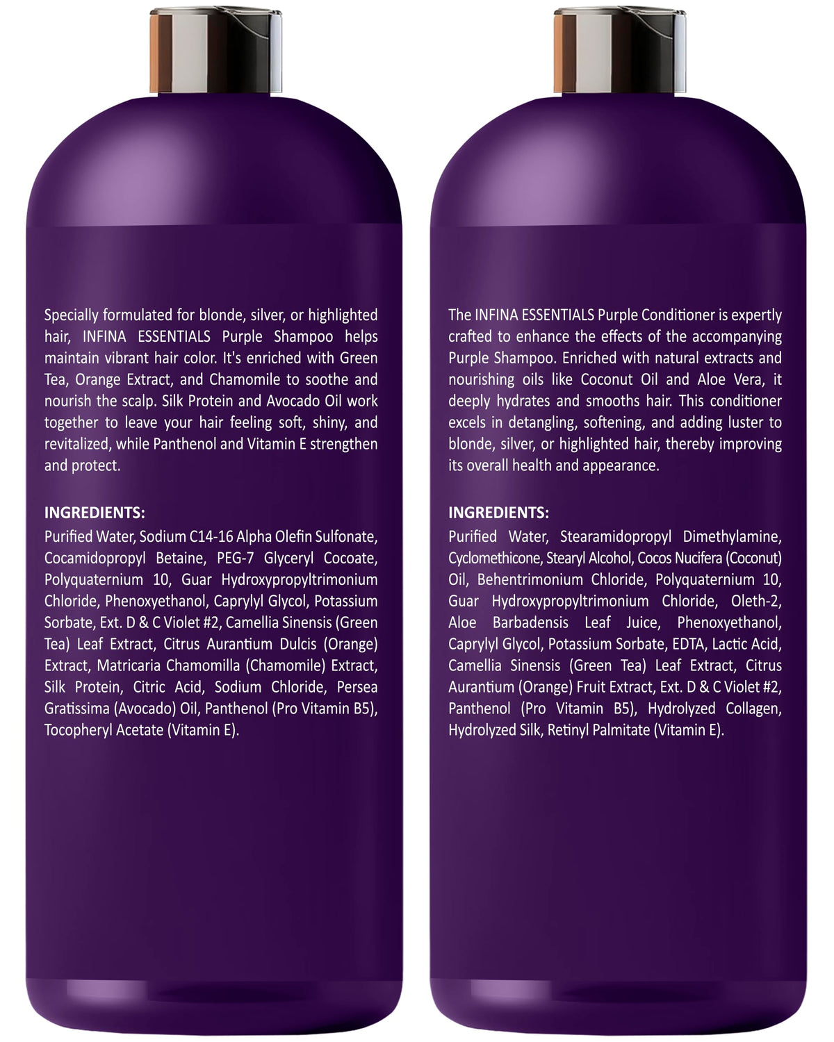 INFINA ESSENTIALS duo styled on bathroom counter showing salon results at home