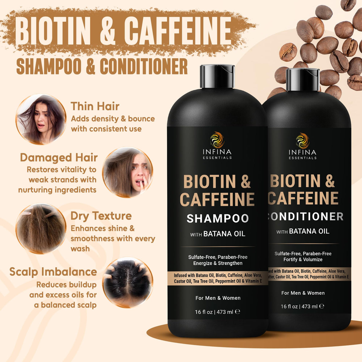 INFINA ESSENTIALS shampoo pump close-up highlighting easy dispensing