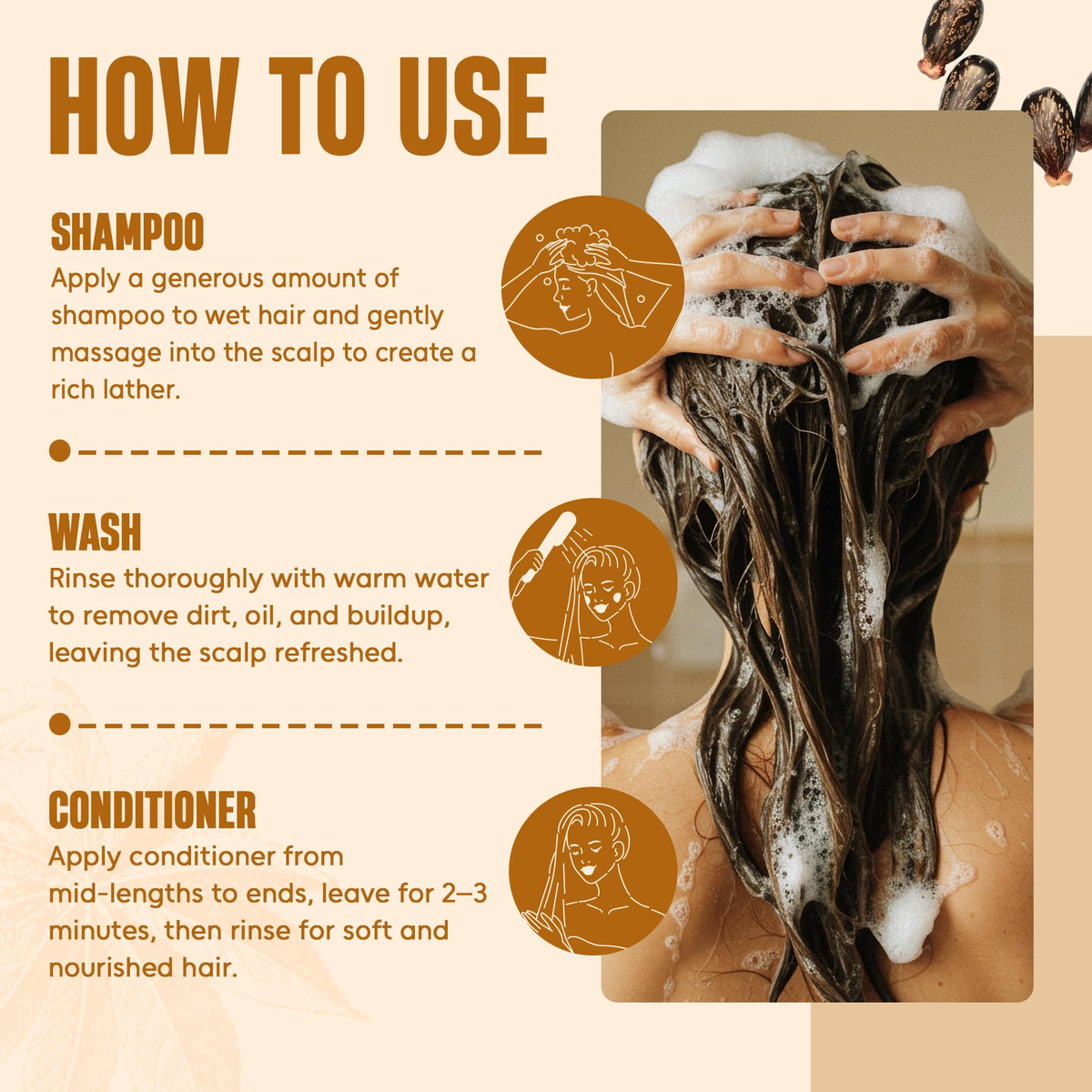 INFINA ESSENTIALS applied to wet hair demonstrating cleansing and foaming action