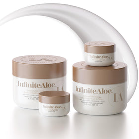 InfiniteAloe front packaging of 8 oz jar showing clean label and hydration benefits