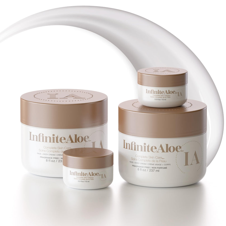 InfiniteAloe front packaging of 8 oz jar showing clean label and hydration benefits