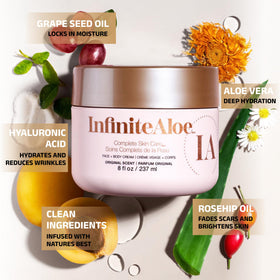 InfiniteAloe two 0.5 oz travel jars next to large jar for portability benefits