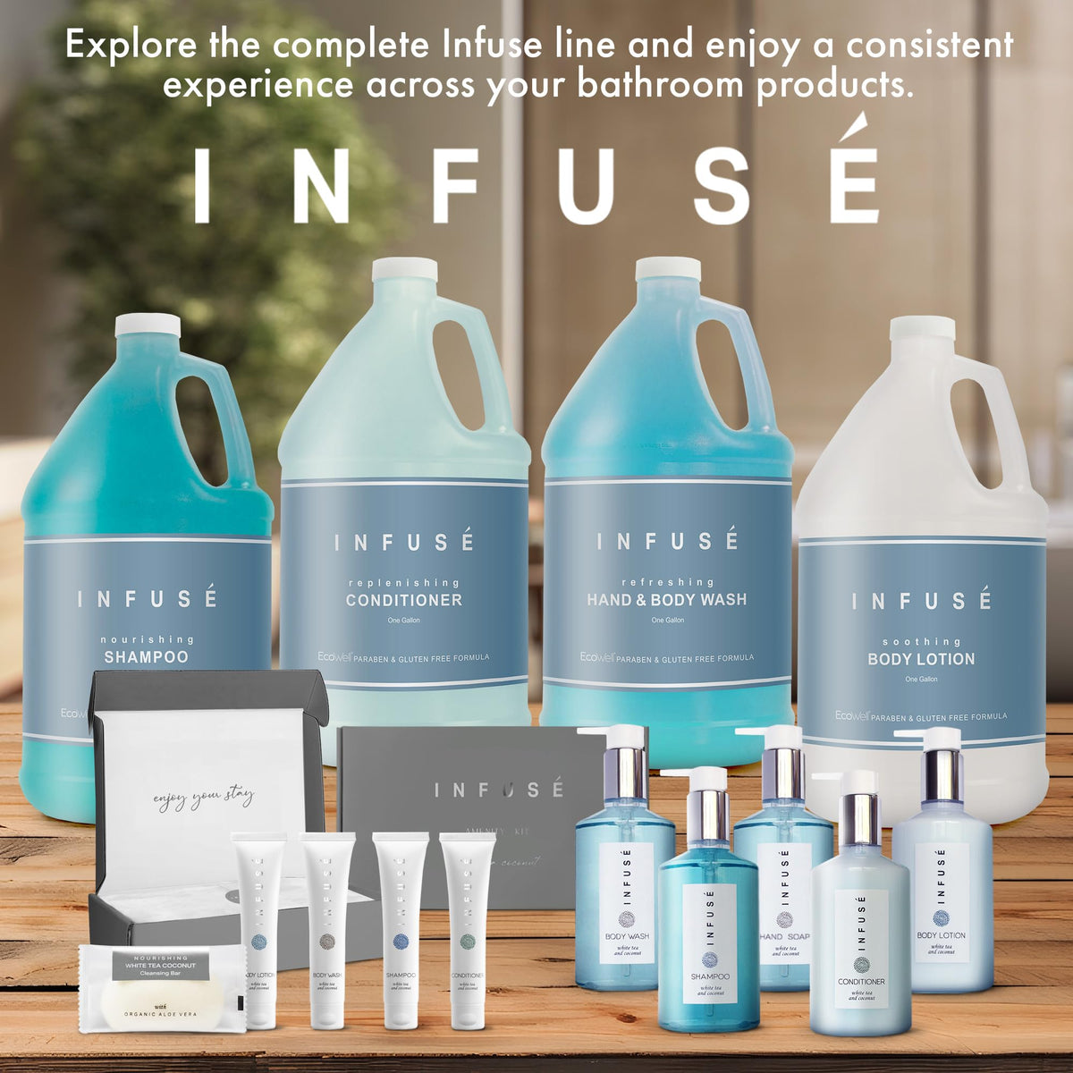 INFUSÉ multiple refill bags stacked to show space-saving bulk storage