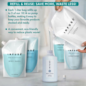 INFUSÉ bag dispensing into wall dispenser for fast, low-maintenance refills