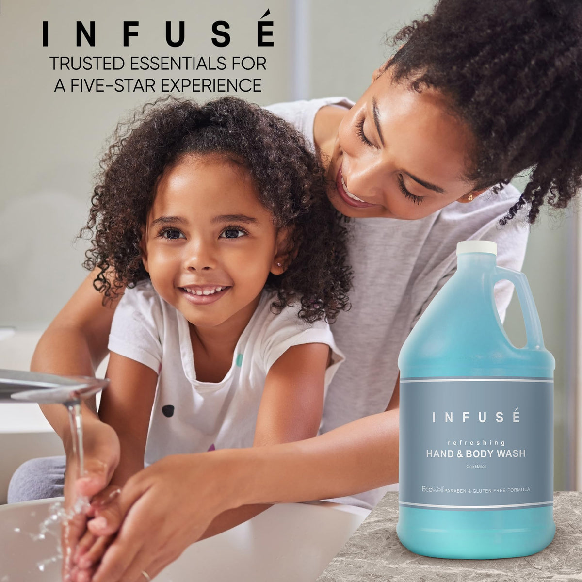 INFUSÉ staged in a hotel bathroom showing elevated guest presentation and comfort