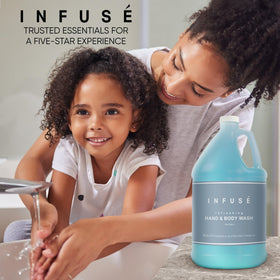 INFUSÉ staged in a hotel bathroom showing elevated guest presentation and comfort